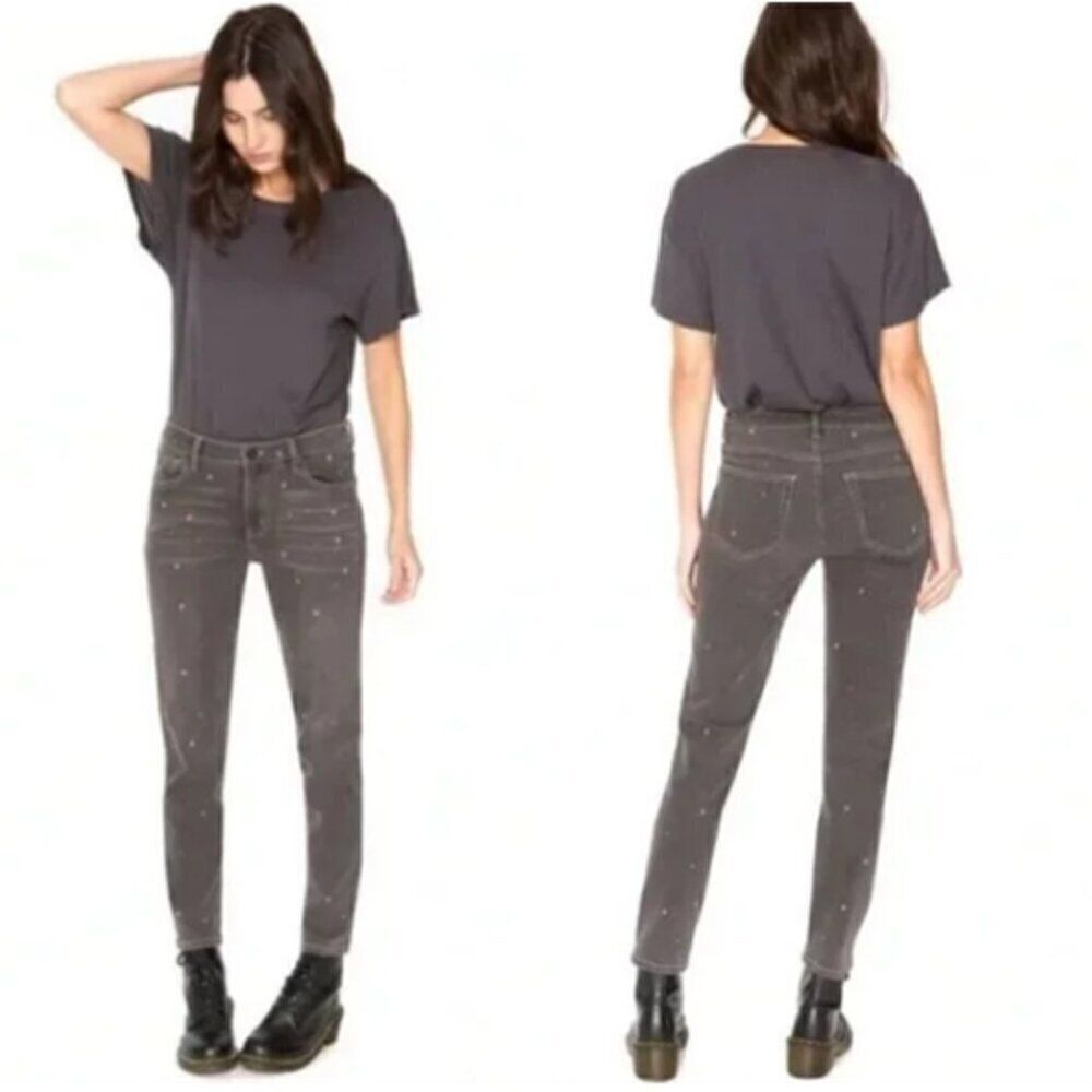 FP x SANDRINE ROSE Mid-Rise Jeans Medium Skinny Splatter Polka Dot 28 Grey NWT